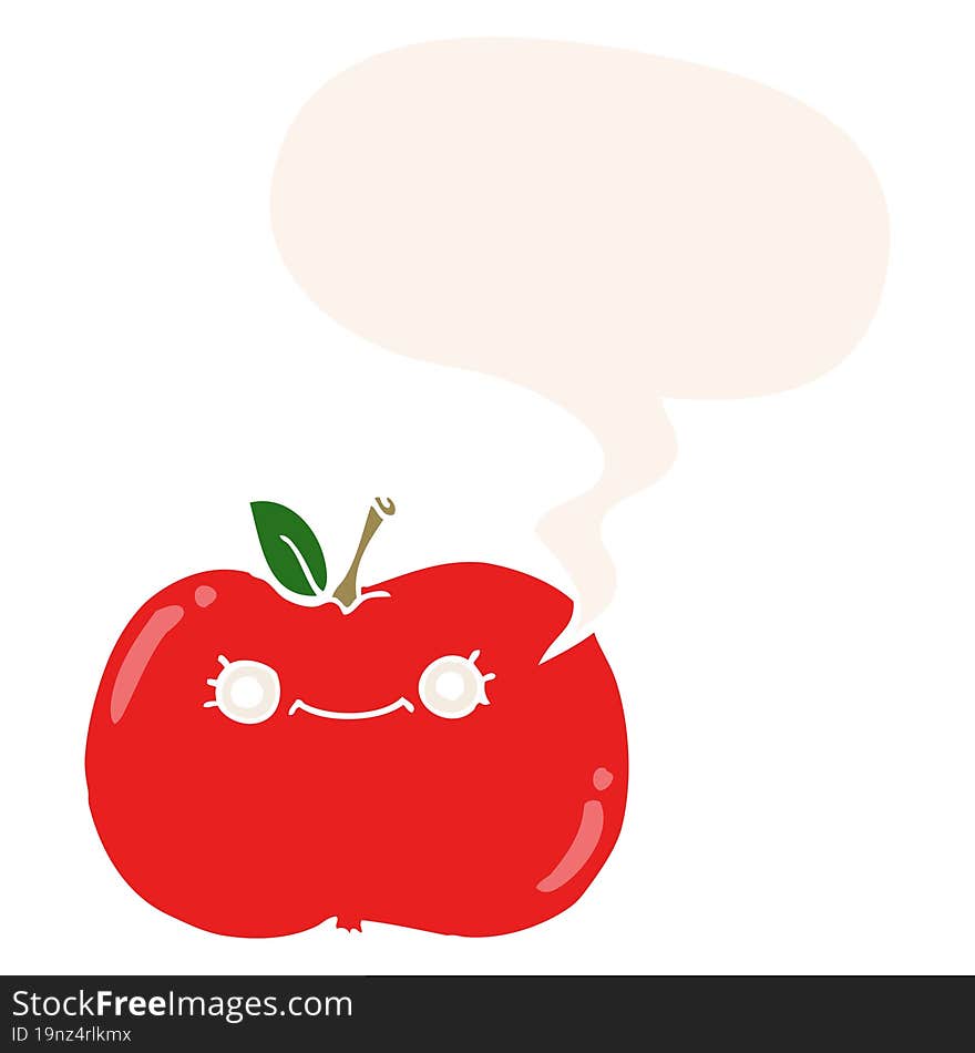 cute cartoon apple and speech bubble in retro style