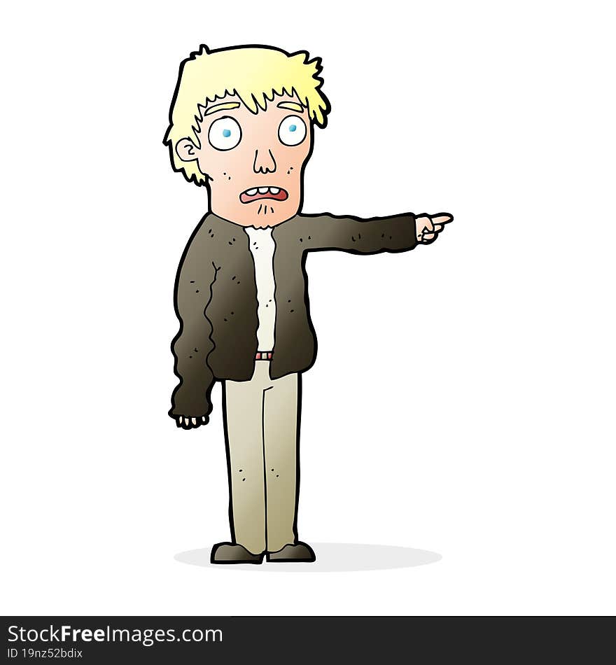 cartoon terrified man pointing