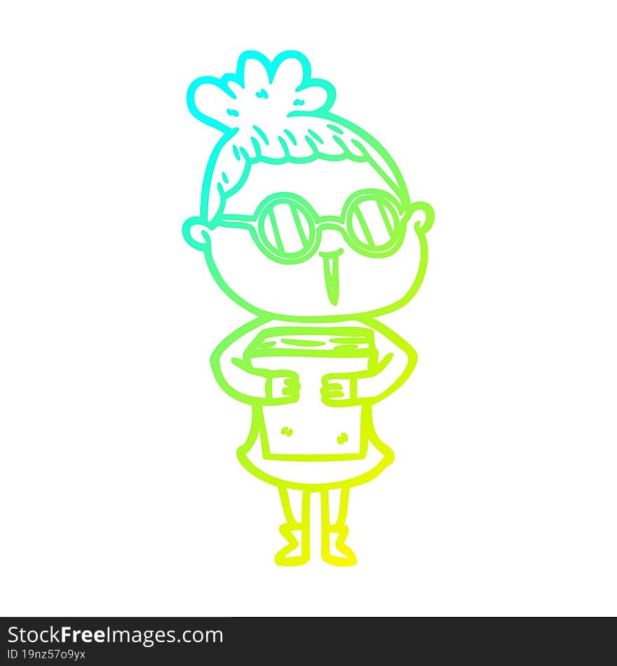 cold gradient line drawing cartoon woman wearing spectacles