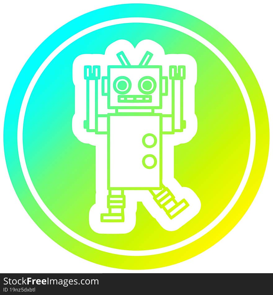 dancing robot circular icon with cool gradient finish. dancing robot circular icon with cool gradient finish