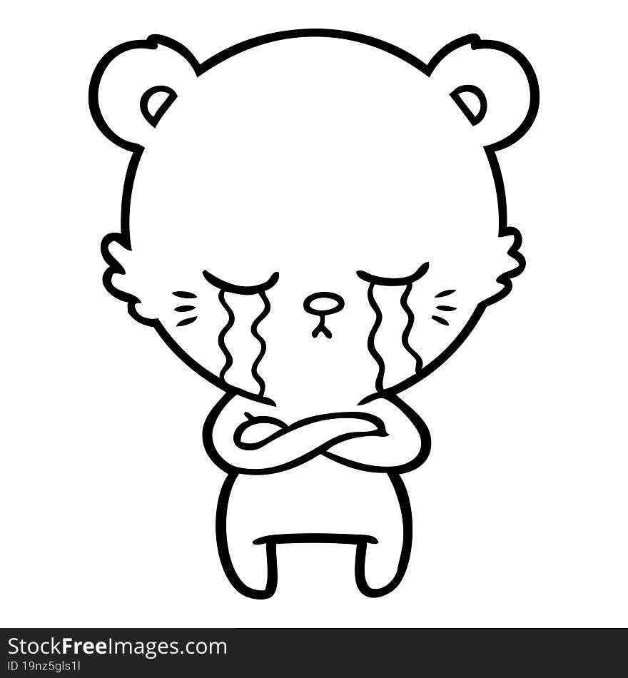 crying cartoon bear with folded arms. crying cartoon bear with folded arms