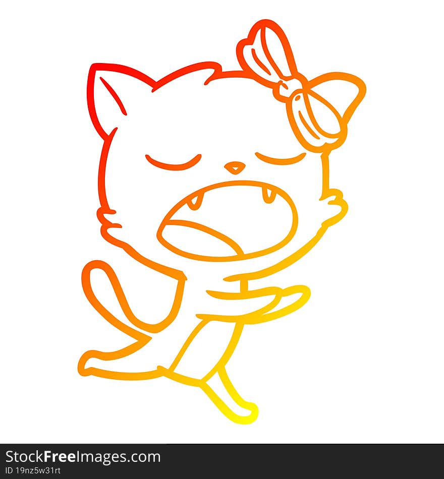 warm gradient line drawing cartoon yawning cat