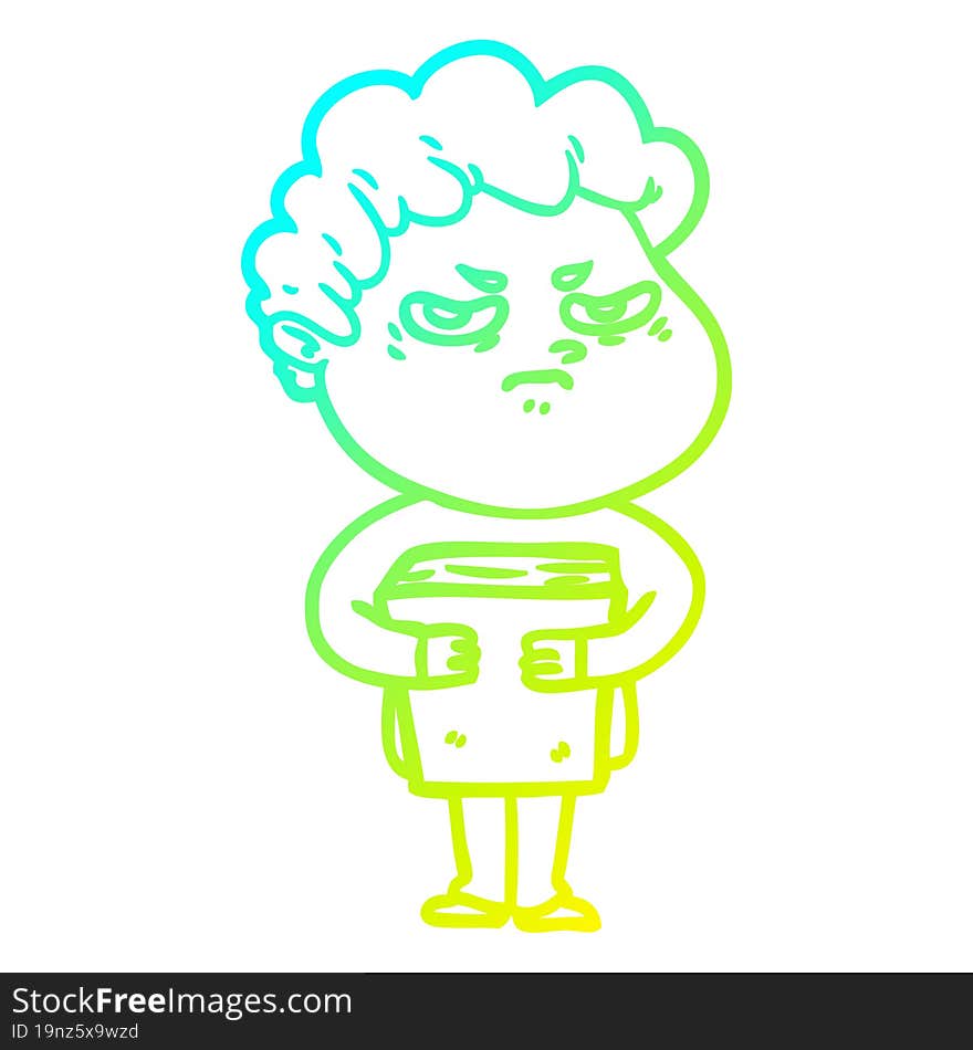 Cold Gradient Line Drawing Cartoon Angry Man