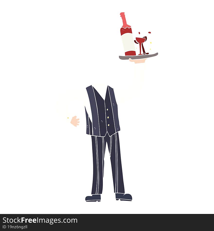 flat color illustration of a cartoon headless waiter (add own photos