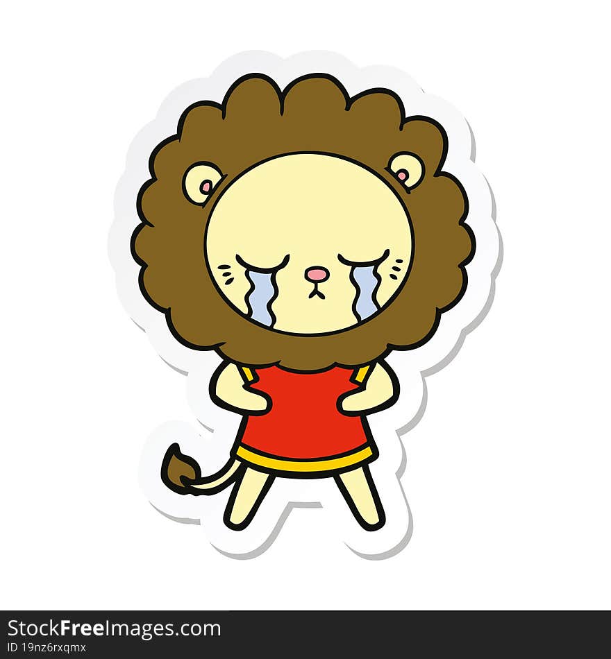 sticker of a crying cartoon lion