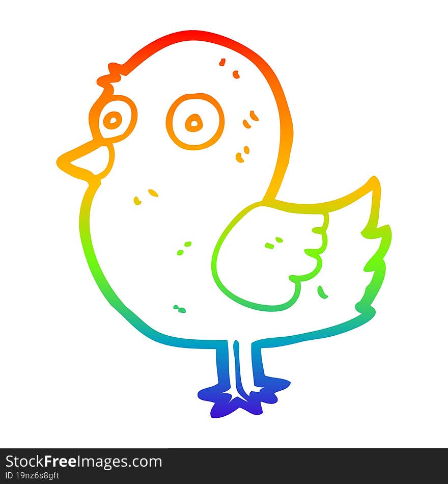 rainbow gradient line drawing of a cartoon bird