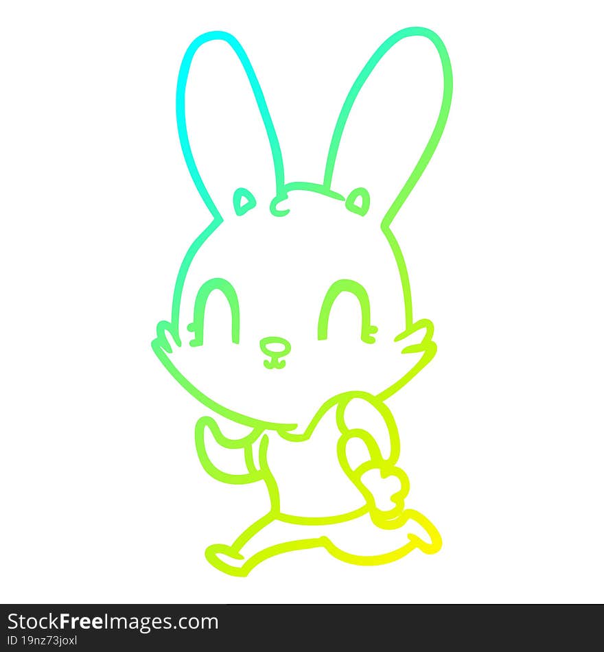 cold gradient line drawing of a cute cartoon rabbit running