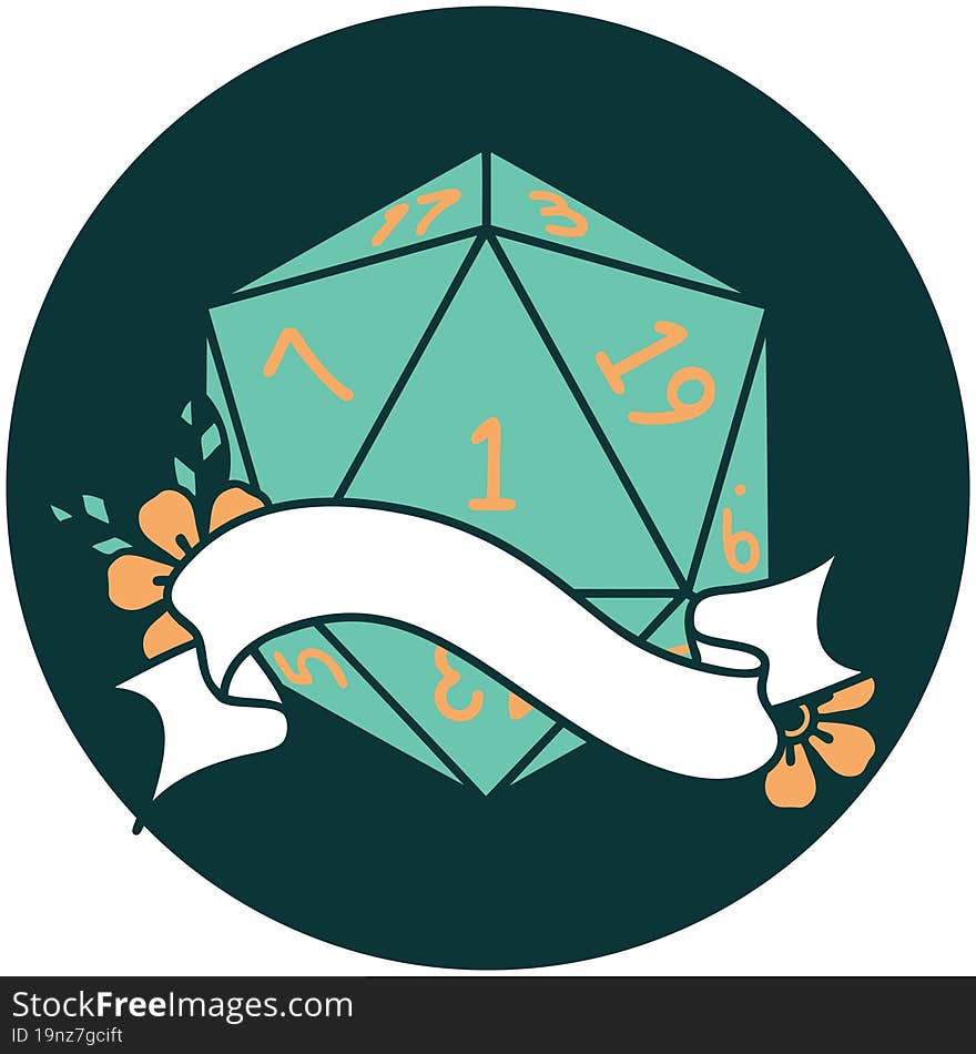 Natural One D20 Dice Roll Icon