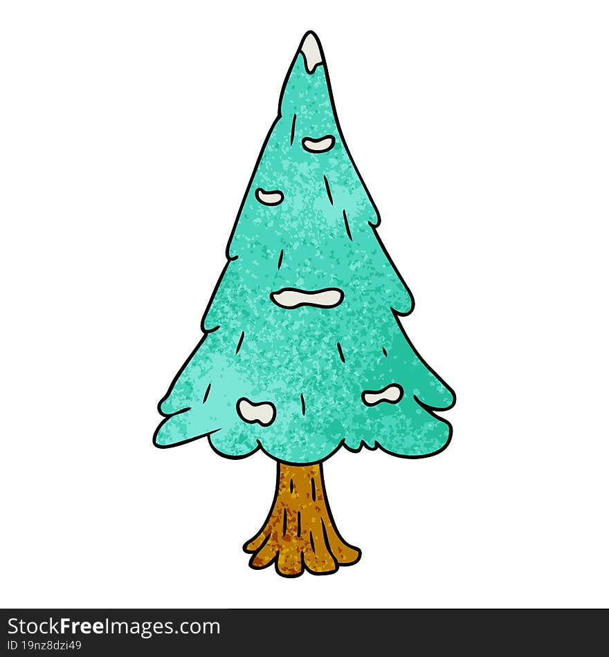 textured cartoon doodle single snow covered tree