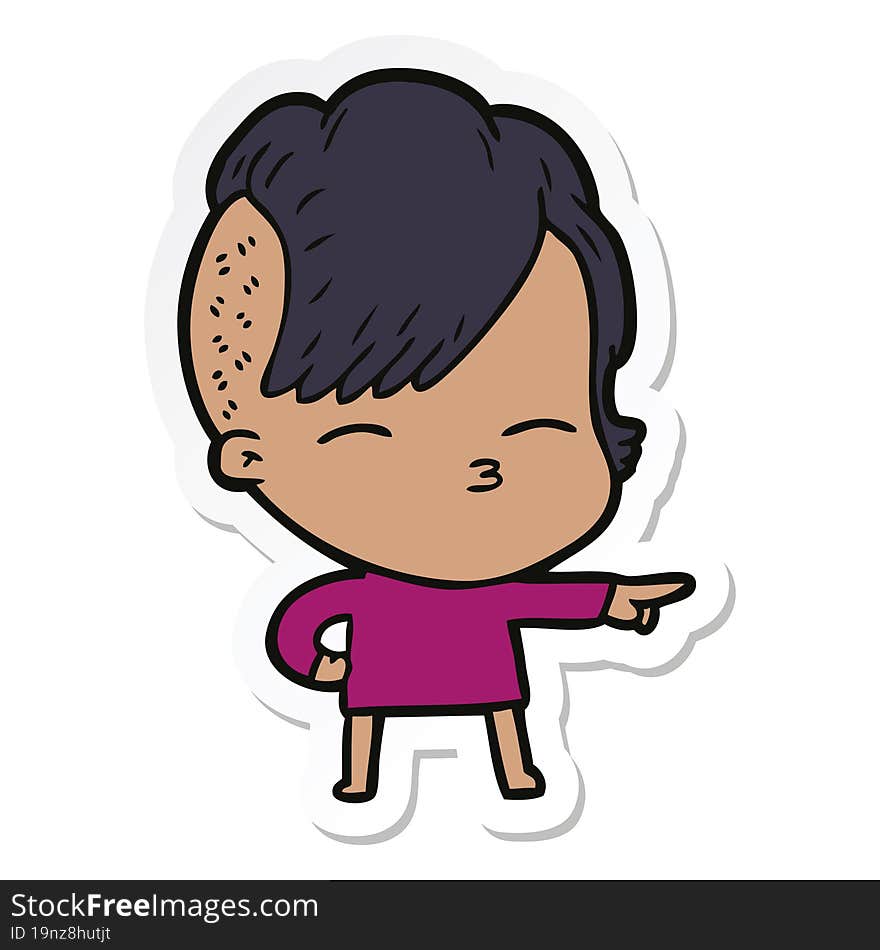 Sticker Of A Cartoon Squinting Girl