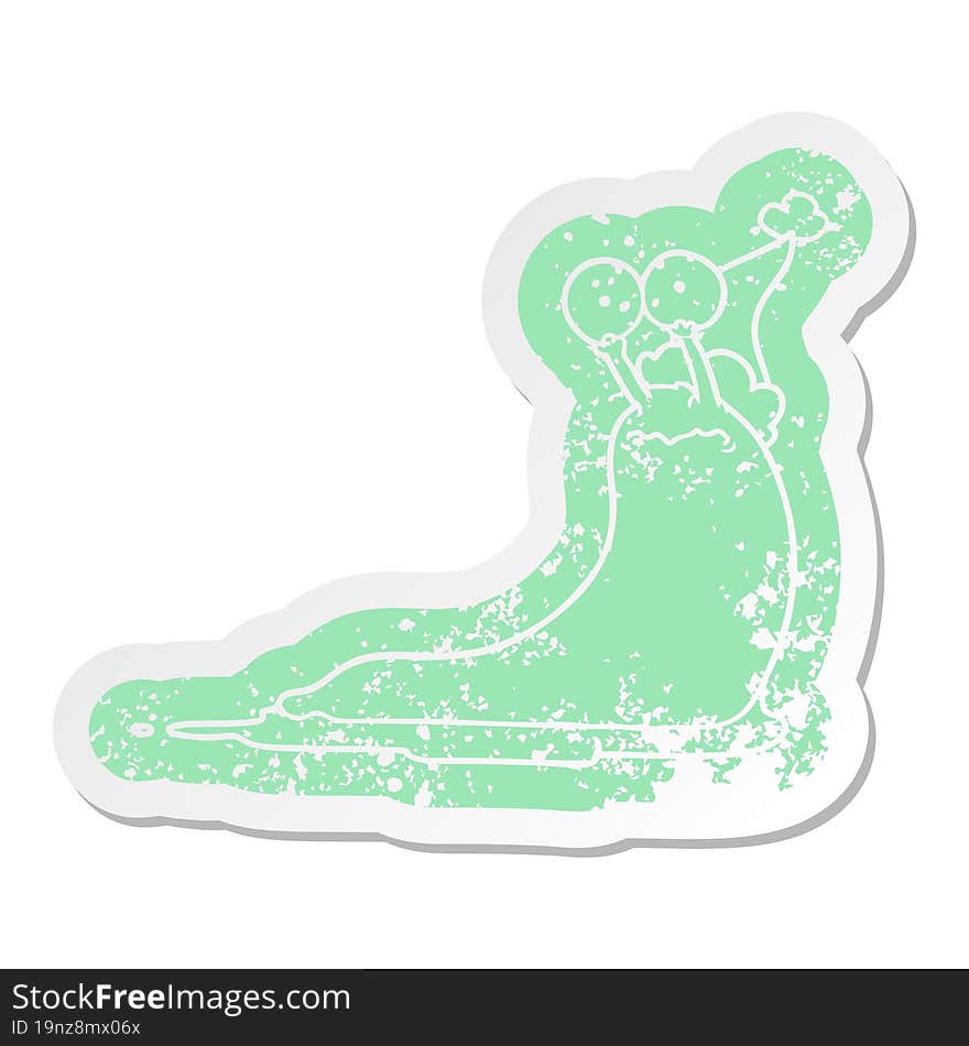 cartoon distressed sticker of a slug wearing santa hat