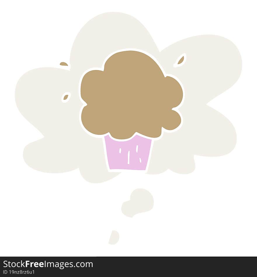 cartoon cupcake with thought bubble in retro style