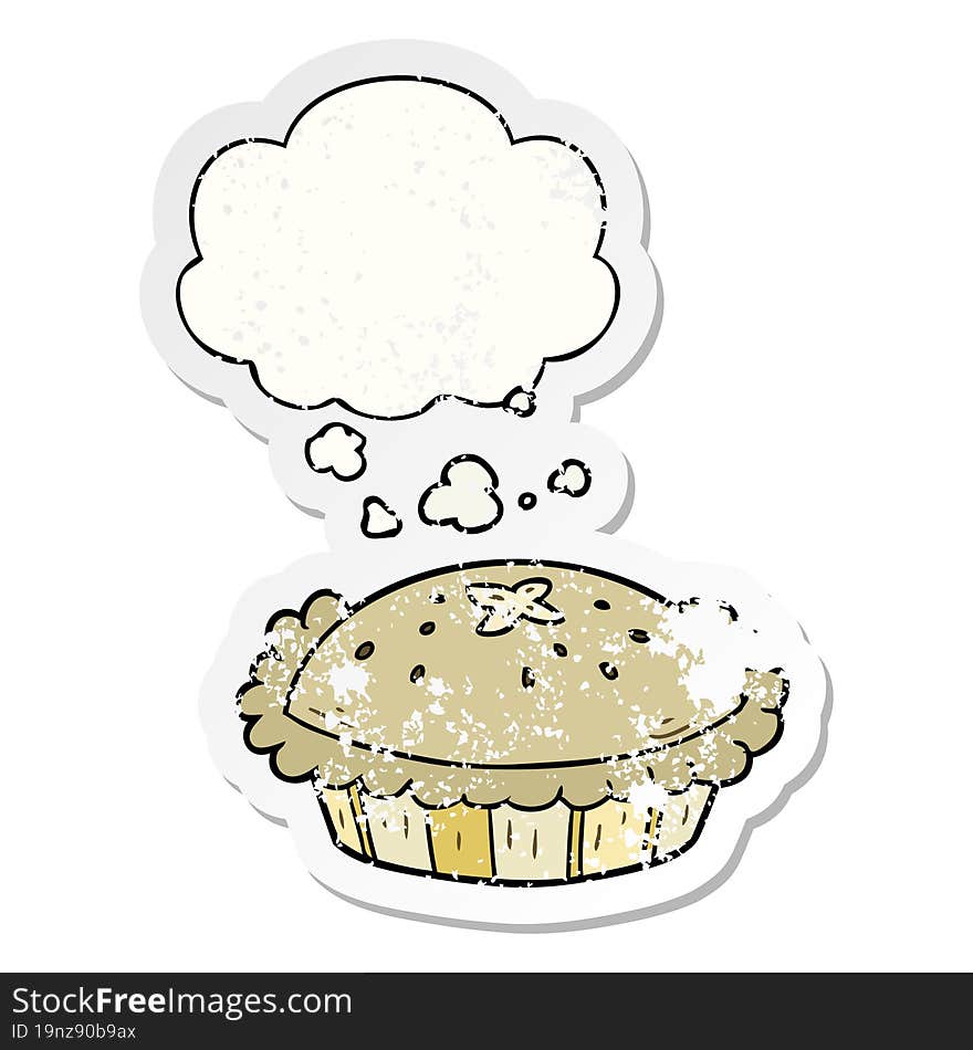 Cartoon Pie And Thought Bubble As A Distressed Worn Sticker