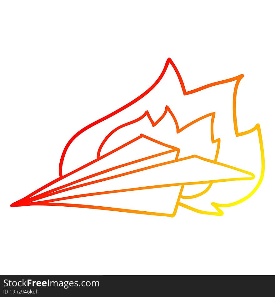 warm gradient line drawing cartoon burning paper airplane