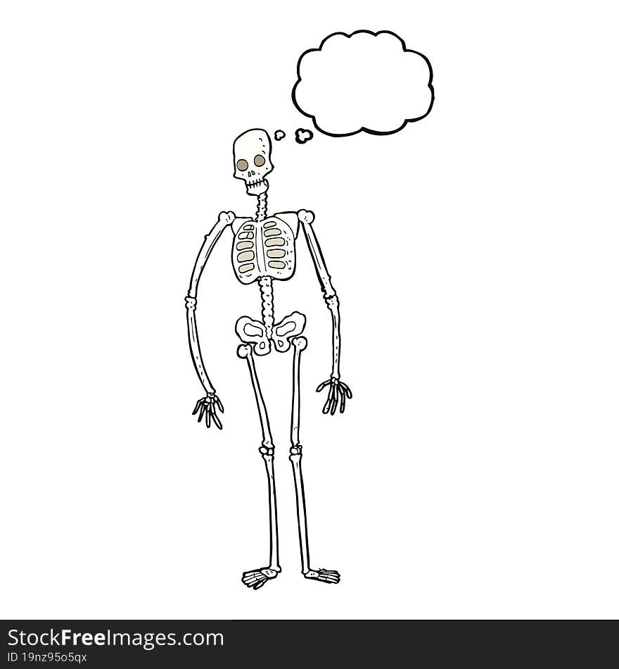 Cartoon Spooky Skeleton With Thought Bubble