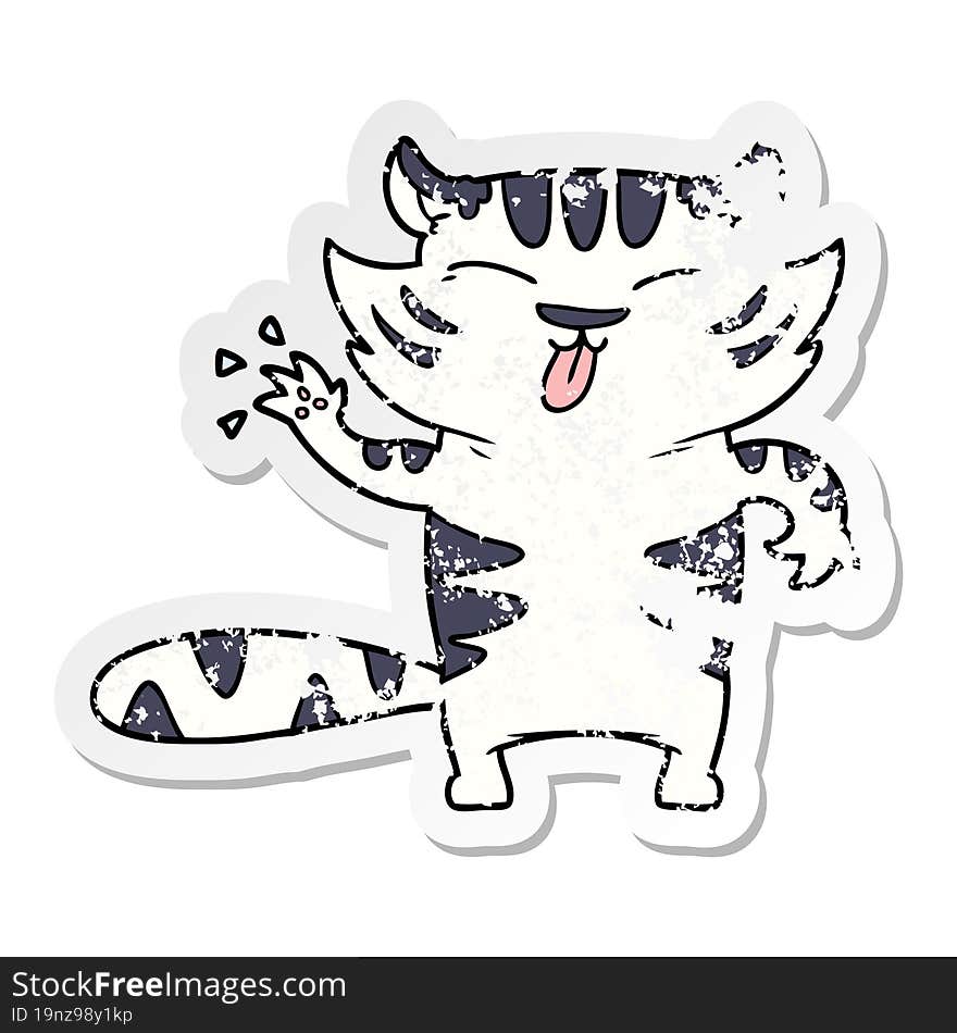 distressed sticker of a cartoon white tiger