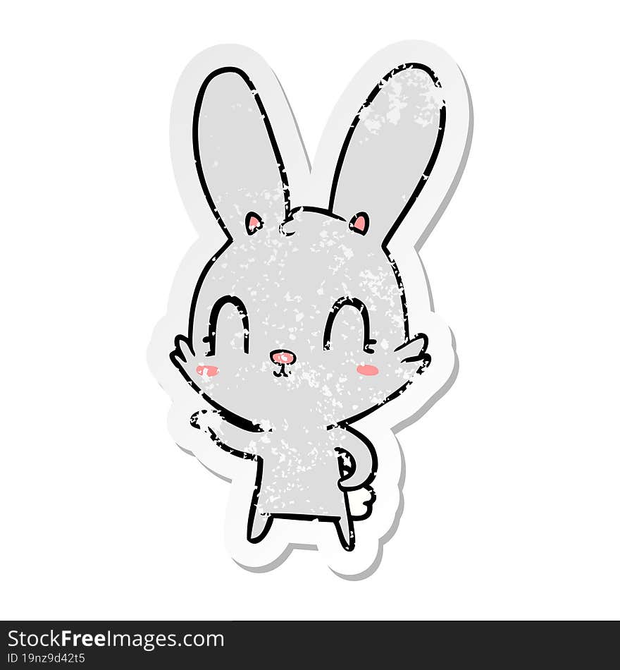 Distressed Sticker Of A Cute Cartoon Rabbit