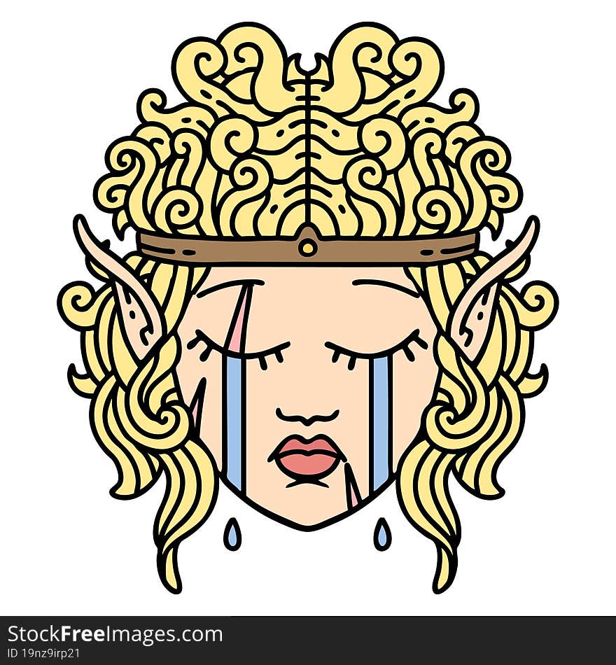 Retro Tattoo Style crying elf barbarian character face. Retro Tattoo Style crying elf barbarian character face