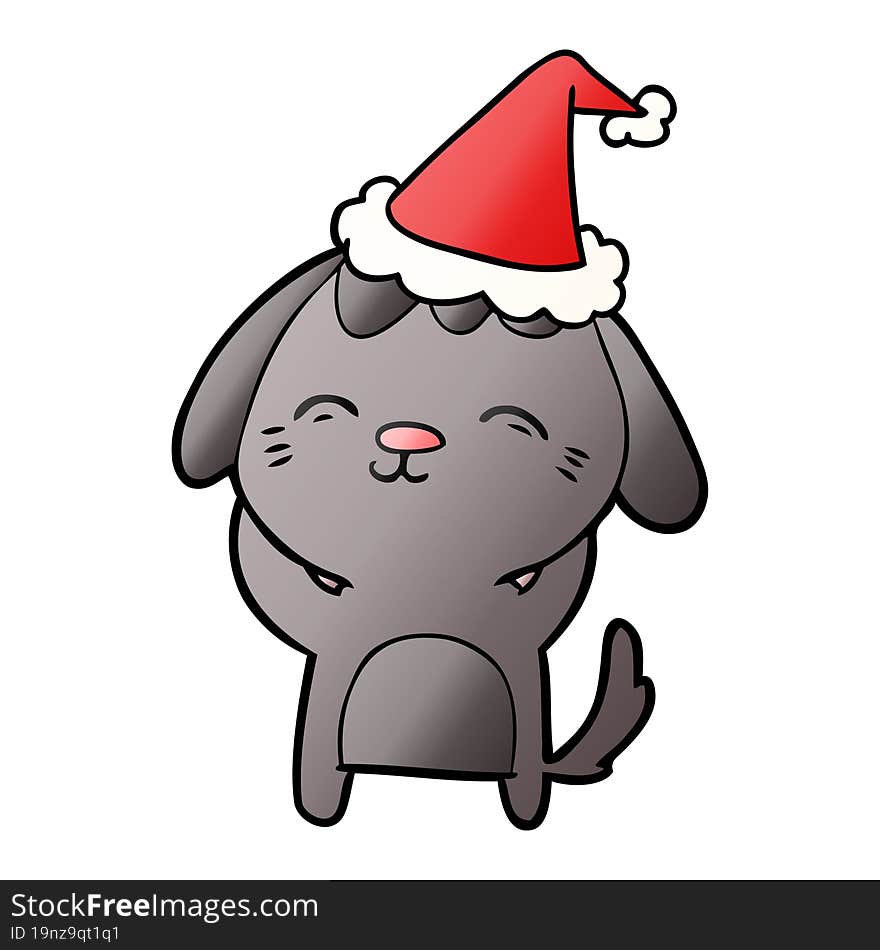 happy gradient cartoon of a dog wearing santa hat