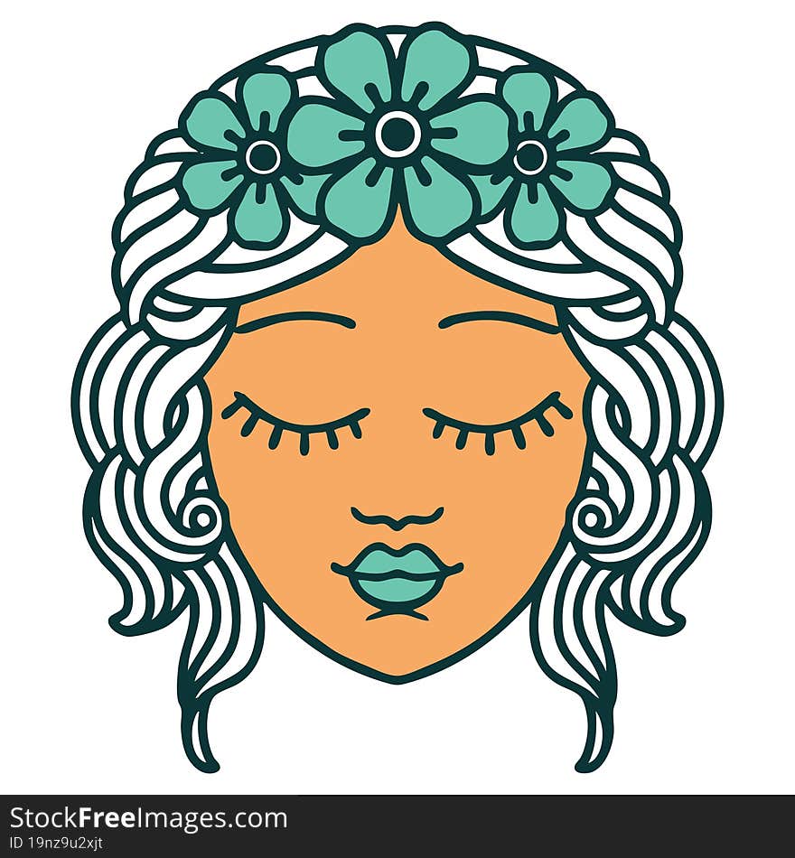 tattoo style icon of a maidens face