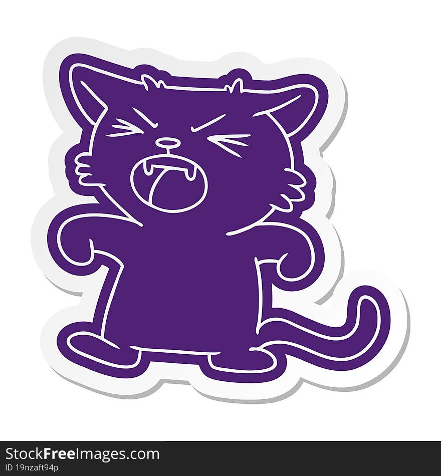 cartoon sticker of a screeching cat