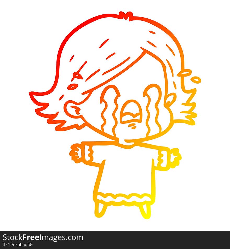 warm gradient line drawing of a cartoon woman crying