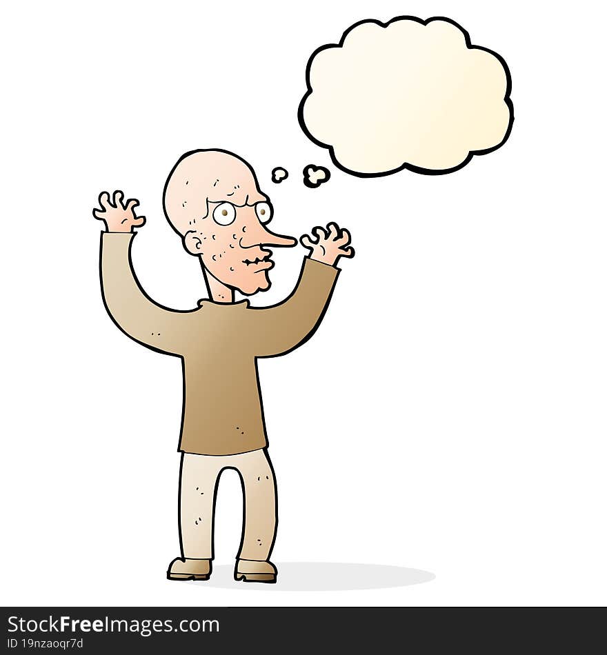 cartoon mean man with thought bubble