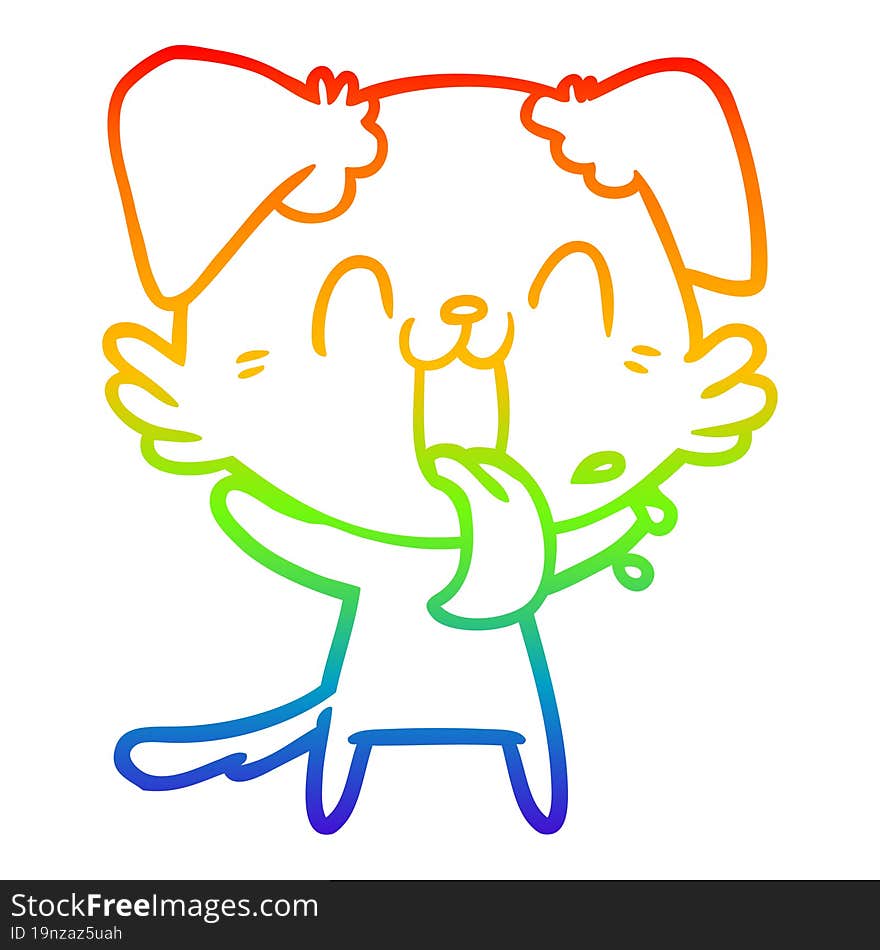 rainbow gradient line drawing of a cartoon panting dog