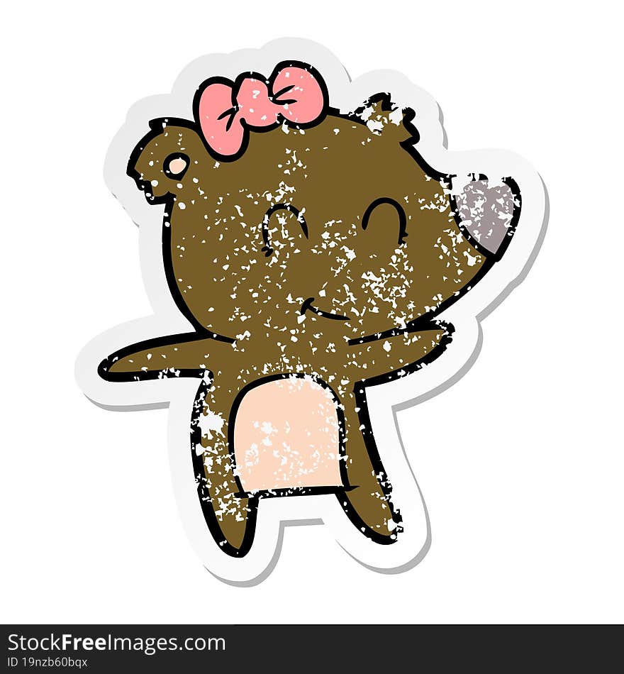 distressed sticker of a female bear cartoon