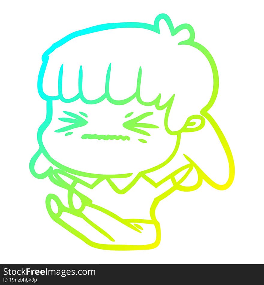 cold gradient line drawing cartoon angry girl