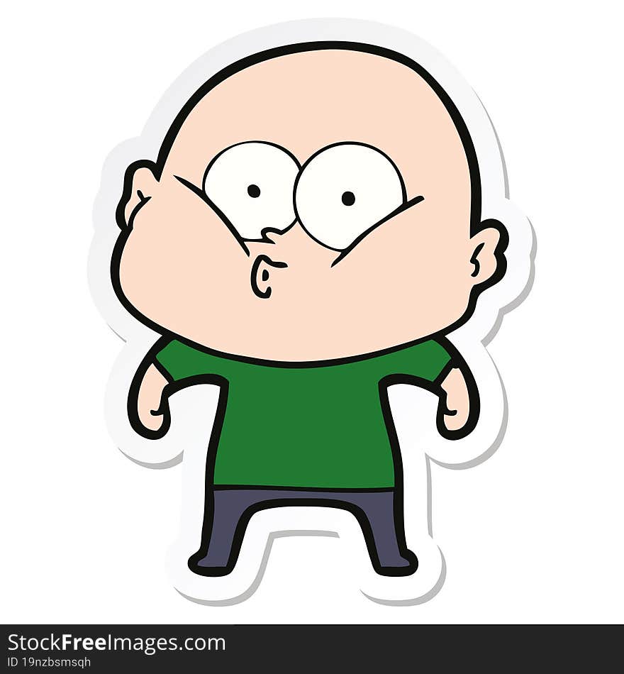 Sticker Of A Cartoon Bald Man Staring