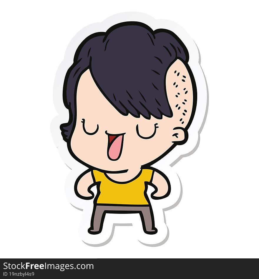 sticker of a cute cartoon girl with hipster haircut