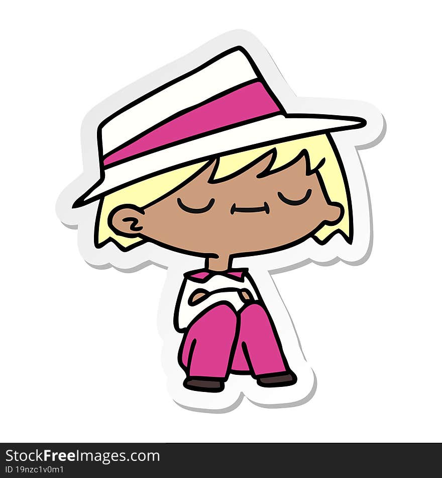 sticker cartoon of a cute kawaii person