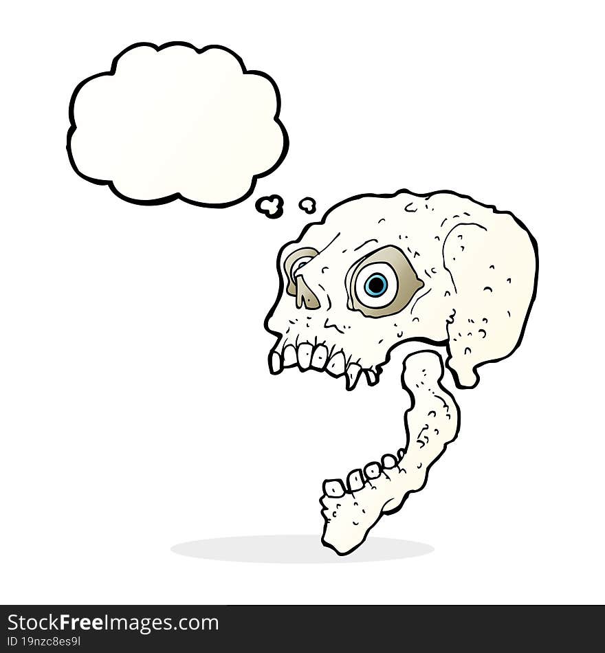 cartoon scary skull with thought bubble