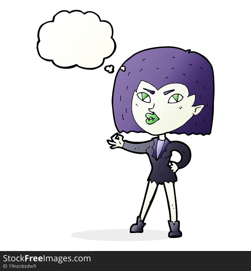 cartoon vampire girl with thought bubble