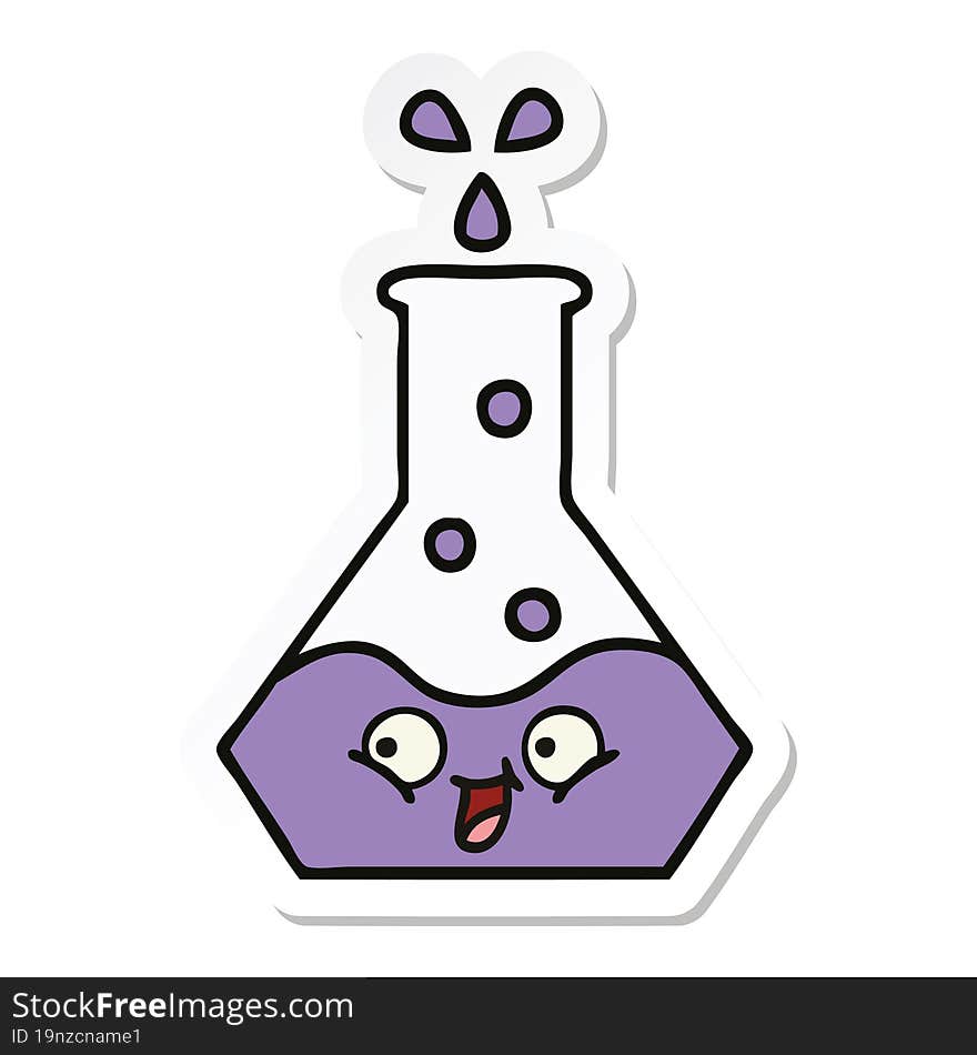 sticker of a cute cartoon science beaker