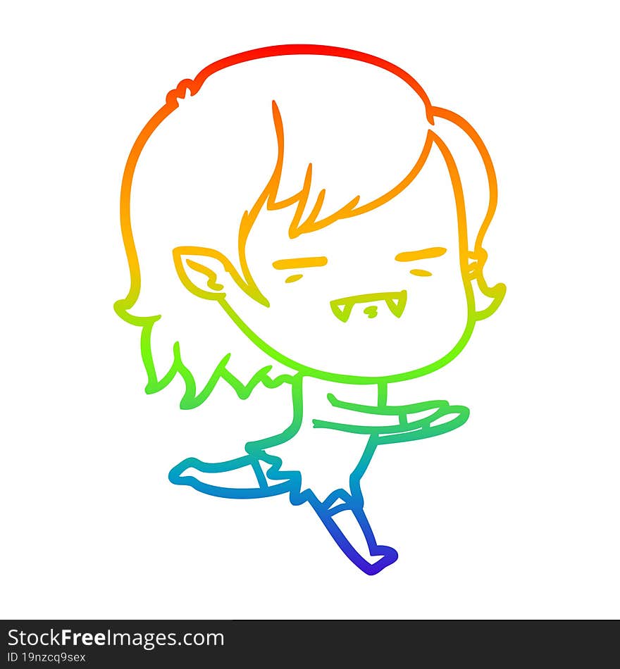 rainbow gradient line drawing cartoon undead vampire girl running