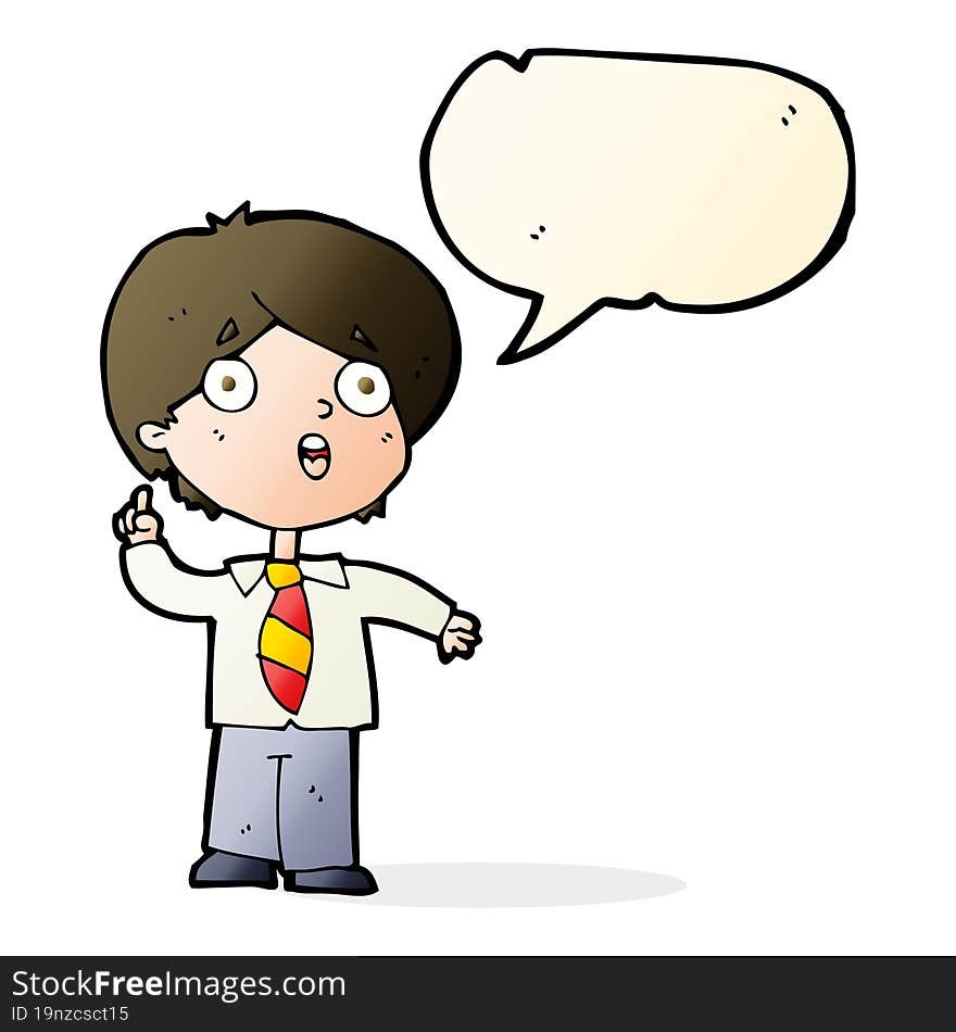 Cartoon Schoolboy Answering Question With Speech Bubble