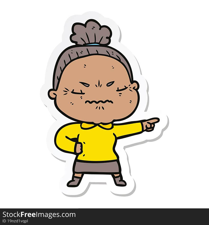 Sticker Of A Cartoon Annoyed Old Lady