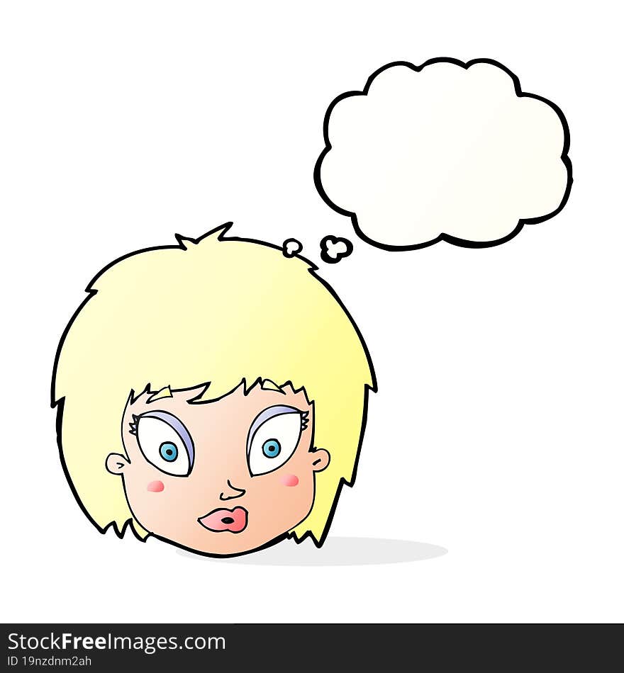 cartoon surprised female face with thought bubble