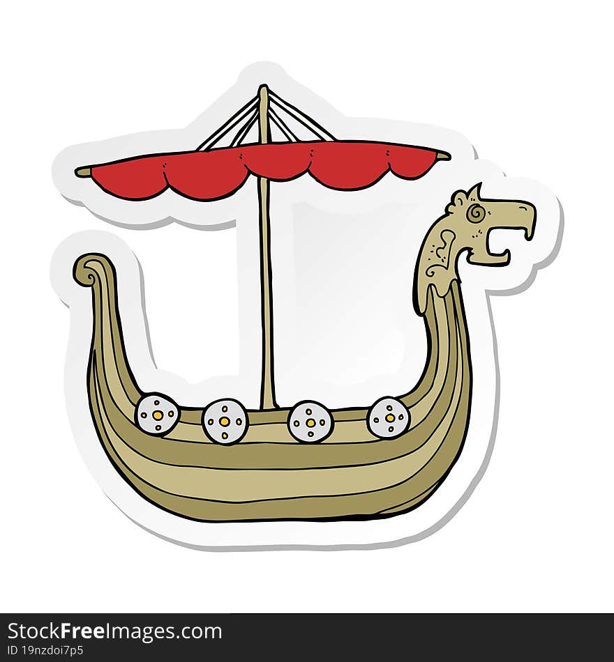 Sticker Of A Cartoon Viking Ship