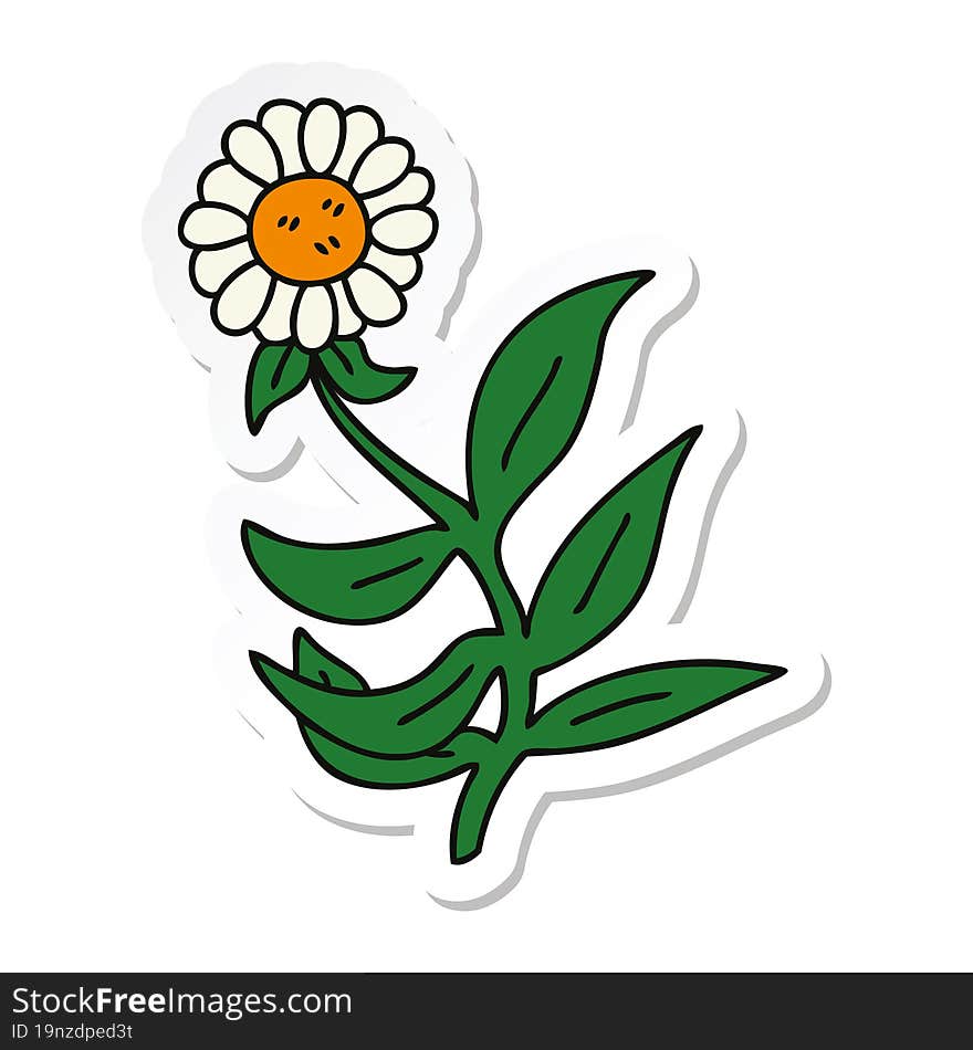 Sticker Of A Quirky Hand Drawn Cartoon Daisy Flower