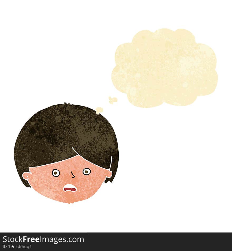 cartoon unhappy boy  with thought bubble