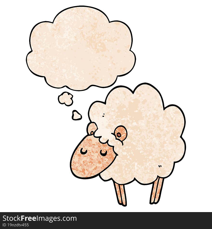 cartoon sheep and thought bubble in grunge texture pattern style