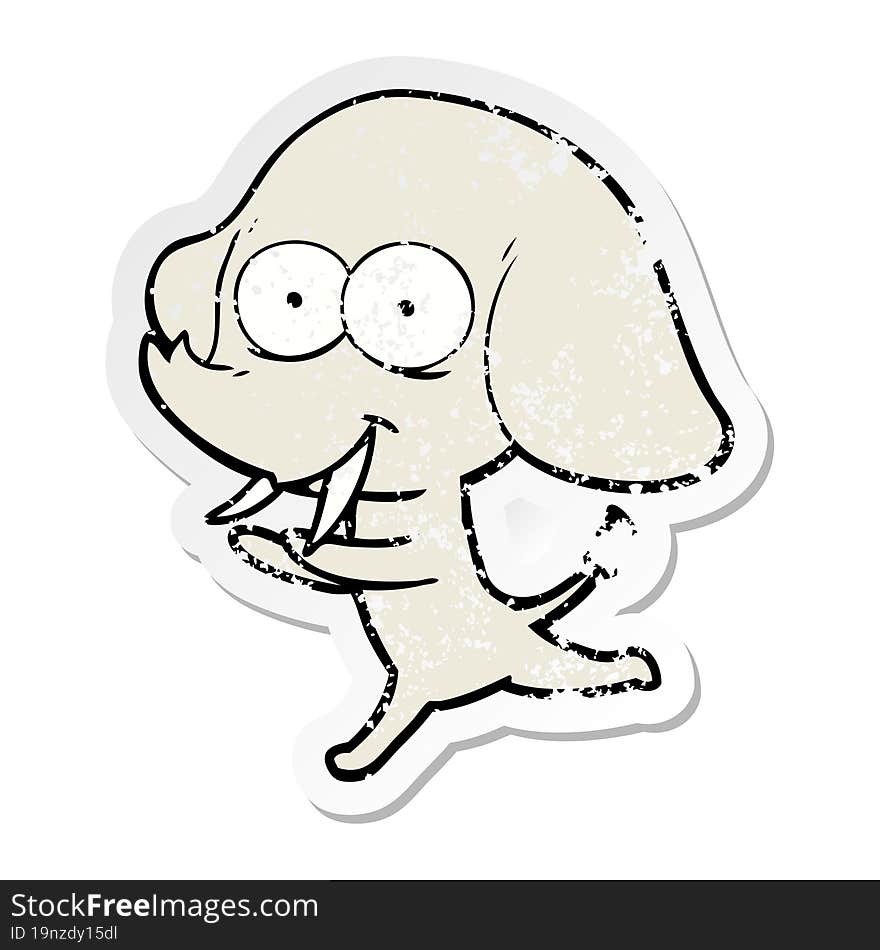 Distressed Sticker Of A Happy Cartoon Elephant