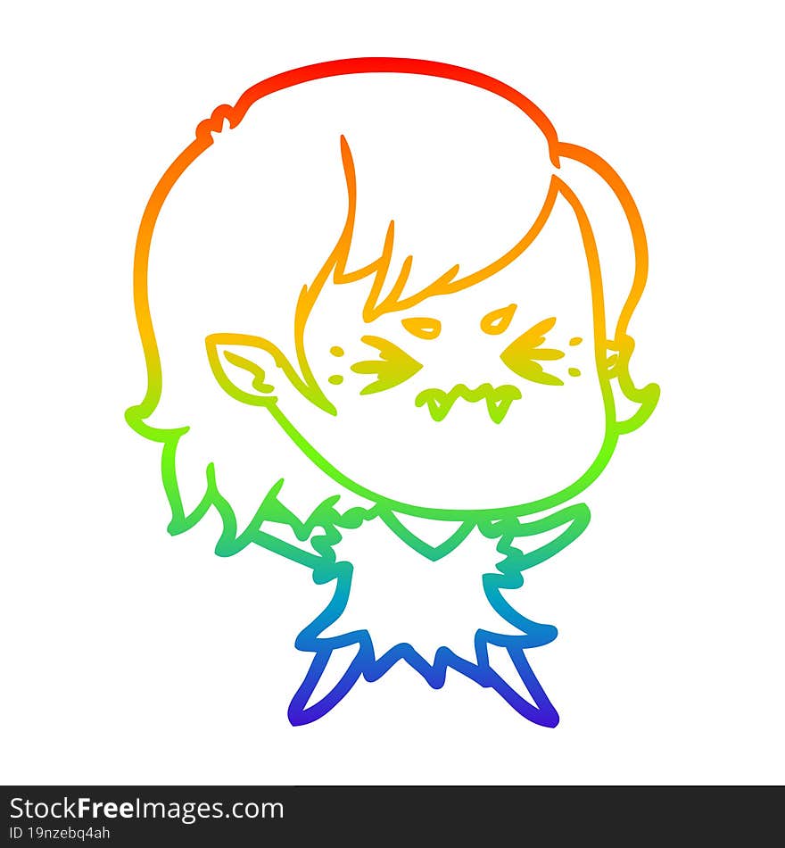 rainbow gradient line drawing annoyed cartoon vampire girl