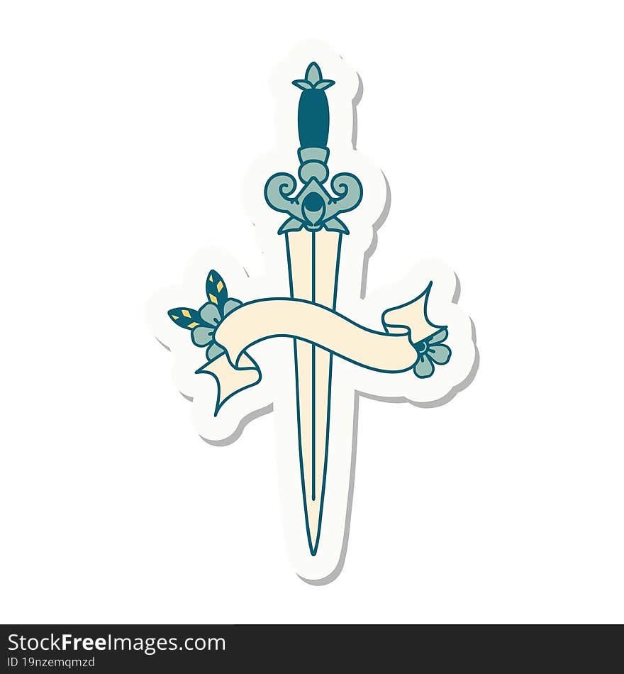 tattoo sticker with banner of dagger