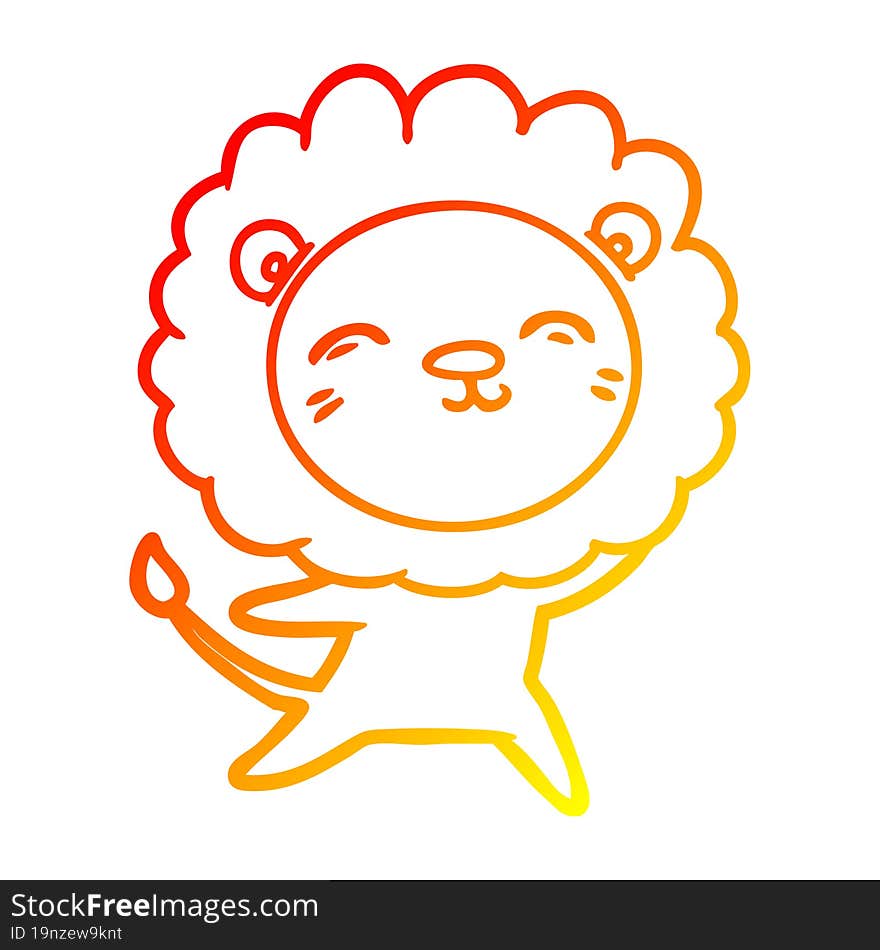 warm gradient line drawing of a cartoon lion