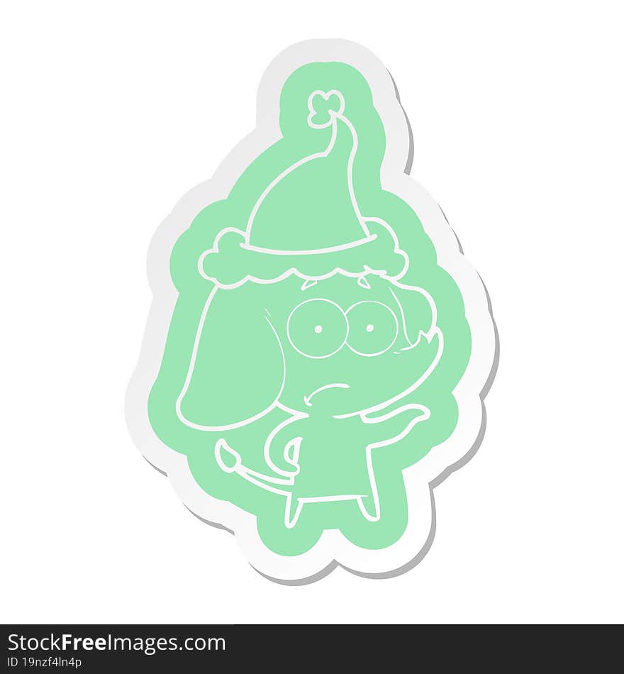 cartoon  sticker of a unsure elephant wearing santa hat