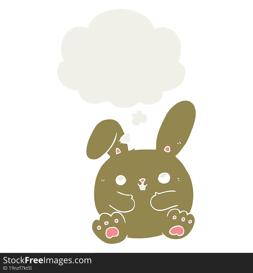 cartoon rabbit with thought bubble in retro style